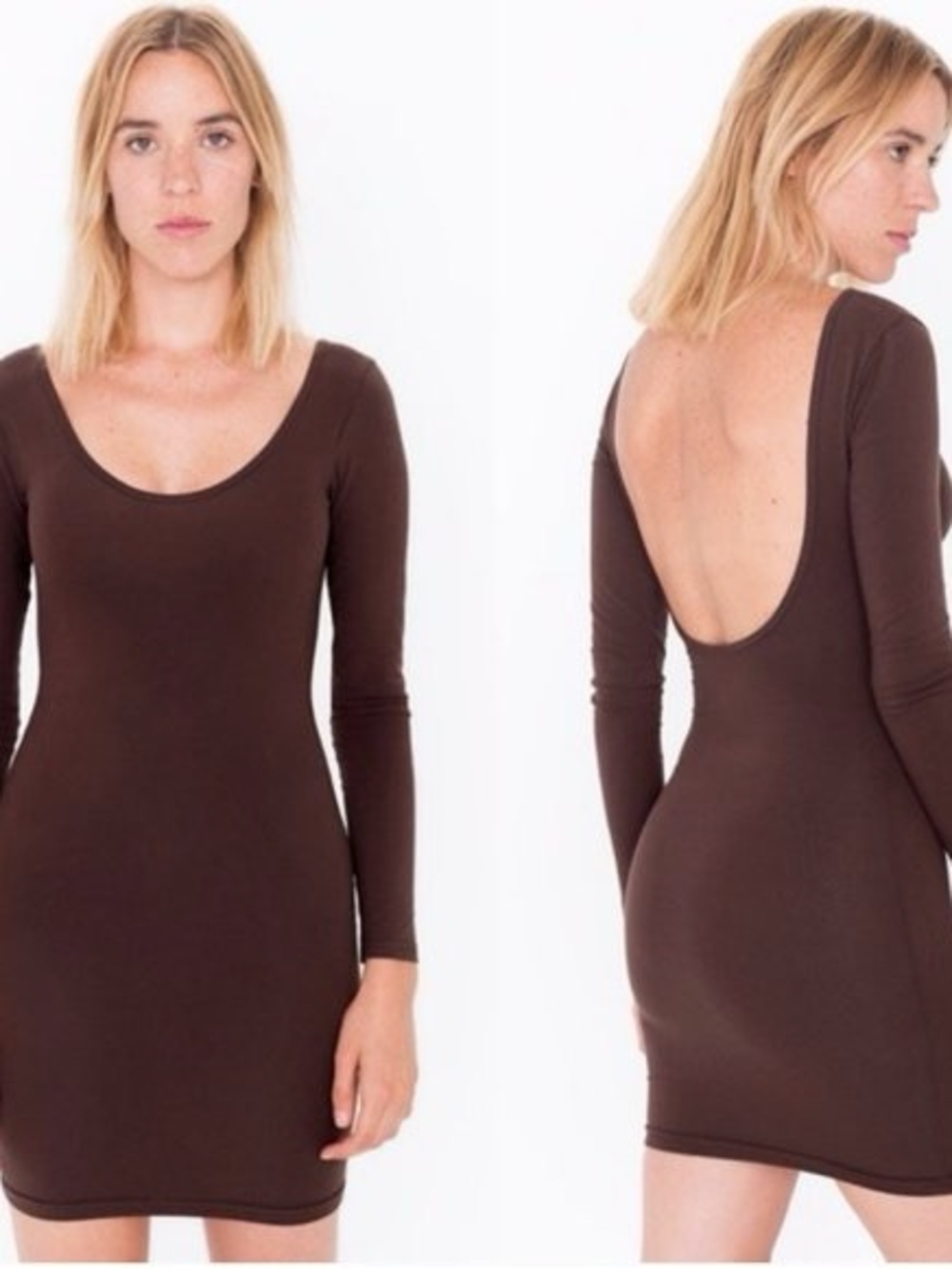 American Apparel Brown Long Sleeve Scoop Back Bodycon Dress